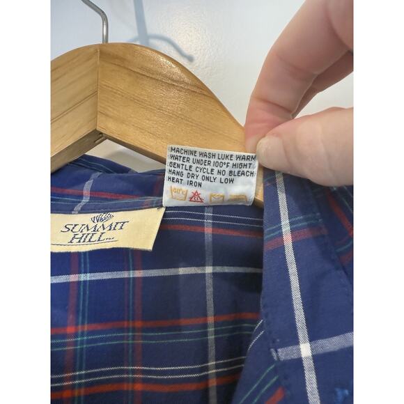 Vintage Summit Hill Plaid Shirt Dress Blue Red Cotton Long Sleeve A-Line Size 4 - Picture 3 of 7